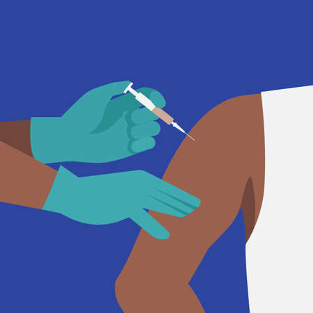 Vaccination. Nurse gives injection of vaccine to man. Vector illustrationのイラスト素材