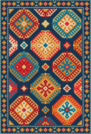 Colorful oriental carpet with geometric pattern. Vector illustrationのイラスト素材