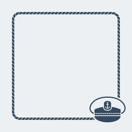 Marine background. Sea rope frame with captain's cap. Vector illustrationのイラスト素材