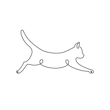 Jumping Cat continuous line drawing. Vector illustrationのイラスト素材