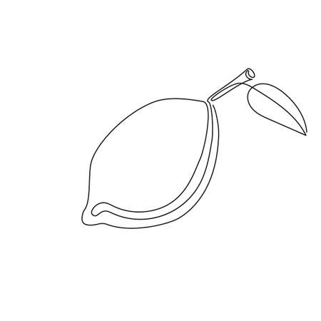 Lemon with leaf continuous line drawing. Vector illustrationのイラスト素材