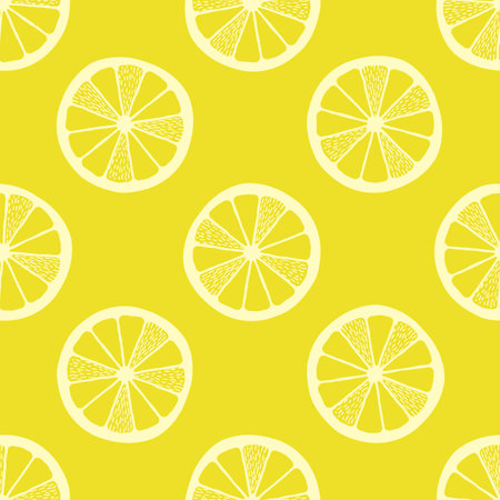 Lemon slices on yellow background seamless pattern. Vector illustrationのイラスト素材