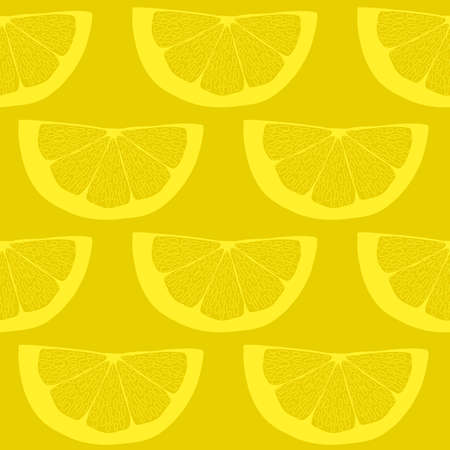 Lemon slices on yellow background seamless pattern. Vector illustrationのイラスト素材