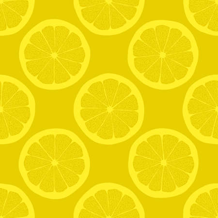 Lemon slices on yellow background seamless pattern. Vector illustrationのイラスト素材