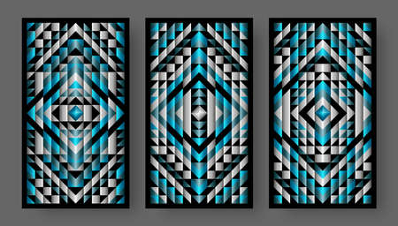 Tarot cards back set blue and silver geometric pattern. Vector illustrationのイラスト素材