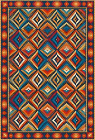 Colorful oriental carpet with geometric pattern. Vector illustrationのイラスト素材