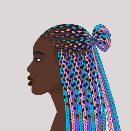 Black Girl with African Braiding Hairstyle. Vector illustrationのイラスト素材