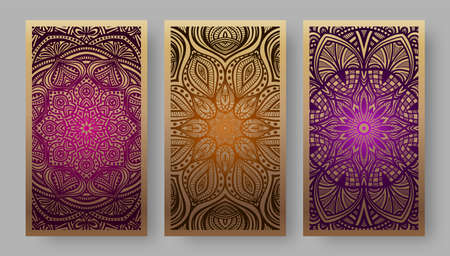 Floral stylized golden pattern. Collection back side of cards. vector illustrationのイラスト素材