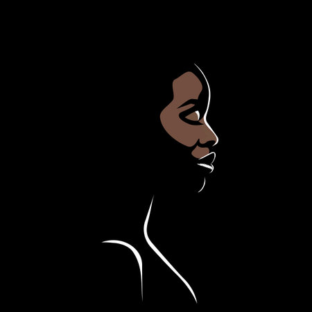 Beautiful Black Girl With Her Eyes Closed In Profile. Vector Illustrationのイラスト素材