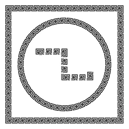 Ancient greek meander antique pattern. Set for creating frames and border with corner elements. Vector illustrationのイラスト素材