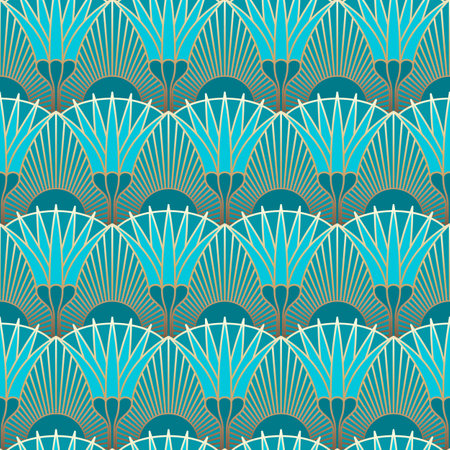 Blue Egyptian Lotus Art Deco Seamless Pattern. Vector illustrationのイラスト素材