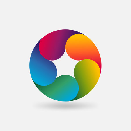Colored Pentagon symbol in rainbow circle. Vector illustrationのイラスト素材