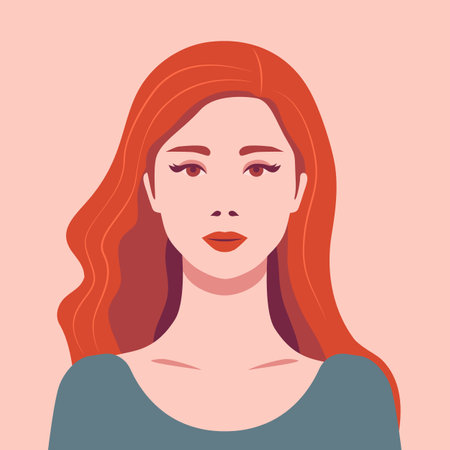 Portrait of a beautiful red-haired woman. Flat design avatar. Vector illustrationのイラスト素材