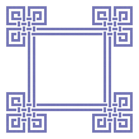 Embroidered cross-stitch geometric weaving frame. Vector illustrationのイラスト素材