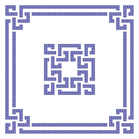 Embroidered cross-stitch geometric weaving frame. Vector illustrationのイラスト素材