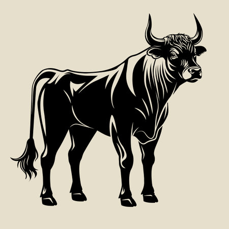 Standing bull farm animal black color. Vector illustrationのイラスト素材