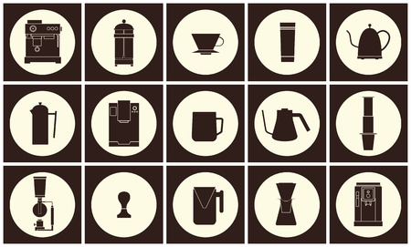 Coffee equipment vector flat line icon collectionのイラスト素材