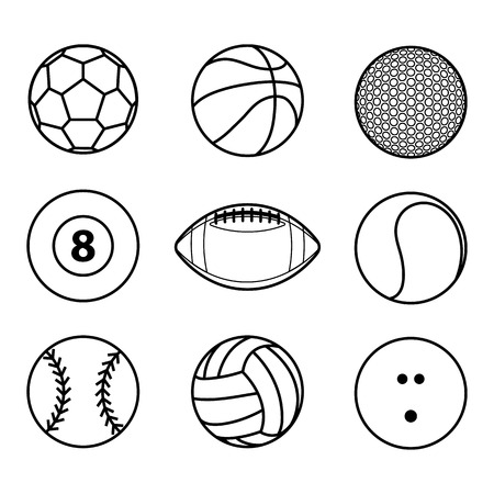 Collection of sport ball icon black outline vector illustrationのイラスト素材