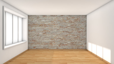 3d render of empty room brickwall with windowの写真素材