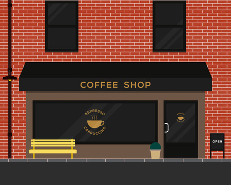 Exterior coffee shop brick texture flat designのイラスト素材