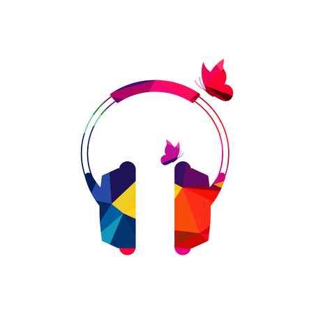 Abstract headphone polygon, low-poly butterfly, colorful geometric, background vector illustrationのイラスト素材