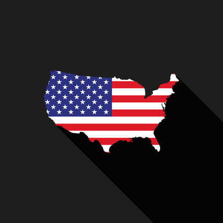 USA, America, flag map flat design, icon symbol isolated, long shadowのイラスト素材