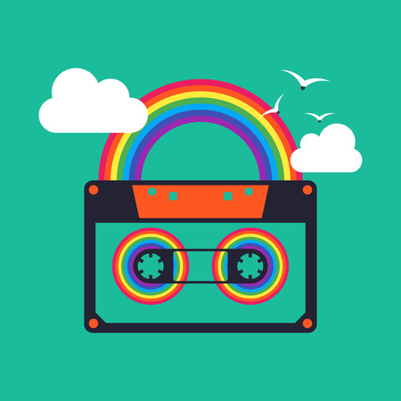Colorful music rainbow cassette abstract background, music concept,  illustrationのイラスト素材