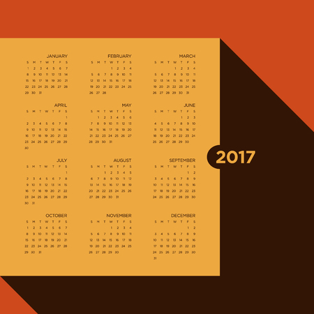 Calendar 2017 for a year vintage style starts week from Sunday, vector illustrationのイラスト素材