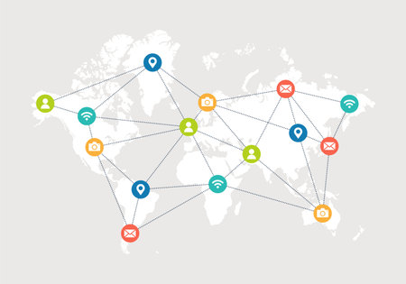 Global communication, connection network concept, flat design, vector illustrationのイラスト素材