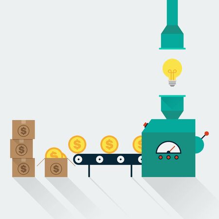 Transform creative idea to money, creative idea in business concept, flat design, vector illustrationのイラスト素材
