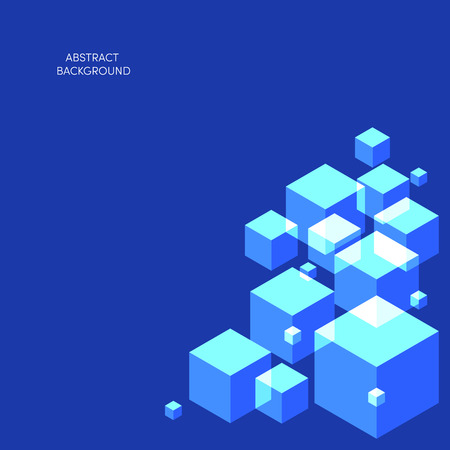 Abstract geometric composition background, modern art design style and futurism. Isometric cube design element isolated on blue background, can be used for poster, print, design template.のイラスト素材