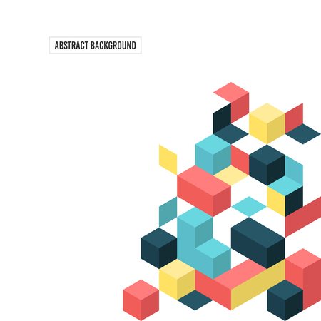 Abstract geometric composition background, modern vintage art design style and futurism. Colorful isometric square and rectangle shapes design element isolated on white background, vector illustrationのイラスト素材