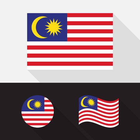 Set of Malaysia flag flat design, isolated symbol with long shadow, vector illustrationのイラスト素材
