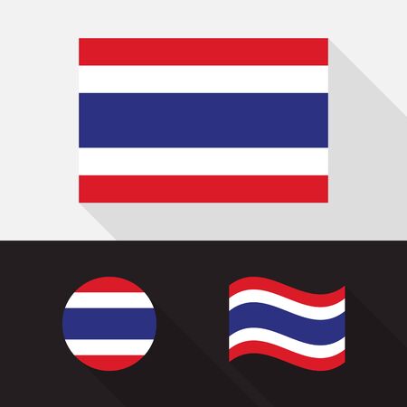 Set of Thailand flag flat design, isolated symbol with long shadow, vector illustrationのイラスト素材