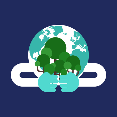 Globe hugging tree, vector illustrationのイラスト素材
