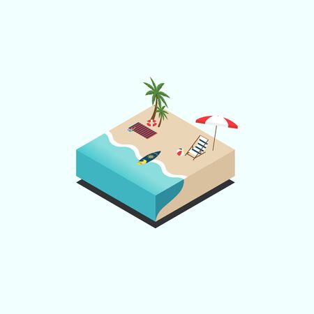 Beach isometric isolated flat design, vector illustrationのイラスト素材