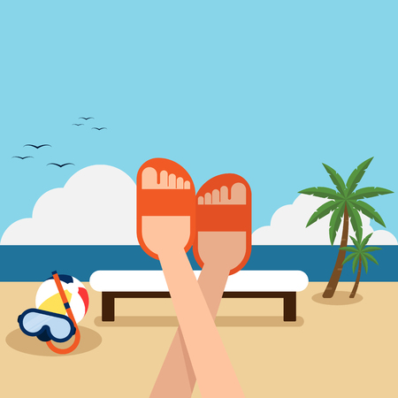Happy holiday on the beach flat design concept, vector illustrationのイラスト素材