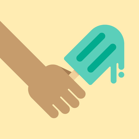 Hand holding mint ice cream background, summer holiday concept flat design, vector illustrationのイラスト素材