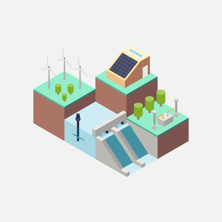 Renewable energy concept flat design, vector illustrationのイラスト素材