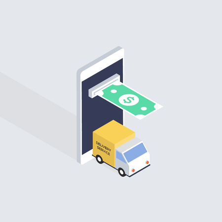Mobile marketing business concept isometric flat design, vector illustrationのイラスト素材
