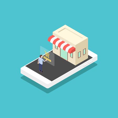 Mobile marketing e-commerce modern business concept flat design, vector illustrationのイラスト素材