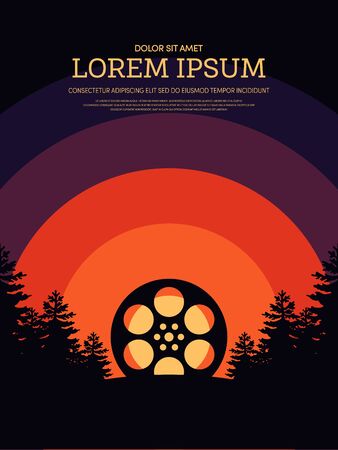 Movie and film modern retro vintage poster background, vector illustrationのイラスト素材