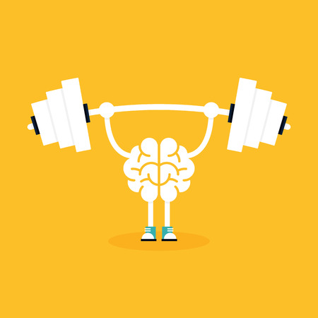 Brain training with weightlifting flat design. Creative idea concept, vector illustrationのイラスト素材