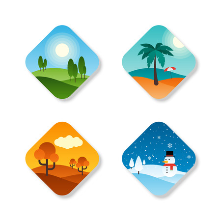 Seasons of the year, summer, spring, autumn, winter, flat design icon, vector illustrationのイラスト素材