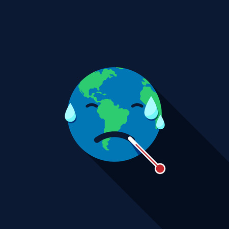 Global warming concept. Earth with thermometer flat design, vector illustrationのイラスト素材