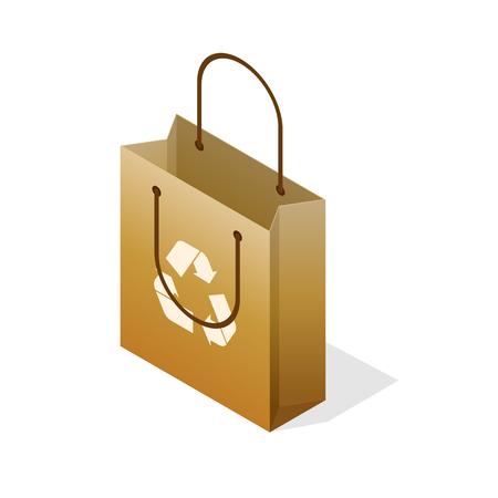 Isometric brown recycle paper shopping bag, vector illustrationのイラスト素材