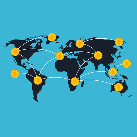 Cryptocurrency and bitcoin digital marketing modern business concept, vector illustrationのイラスト素材