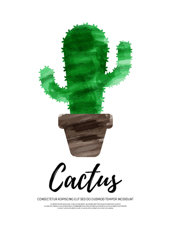 Watercolor of cactus in a pot ceramic pot poster template background, vector illustrationのイラスト素材