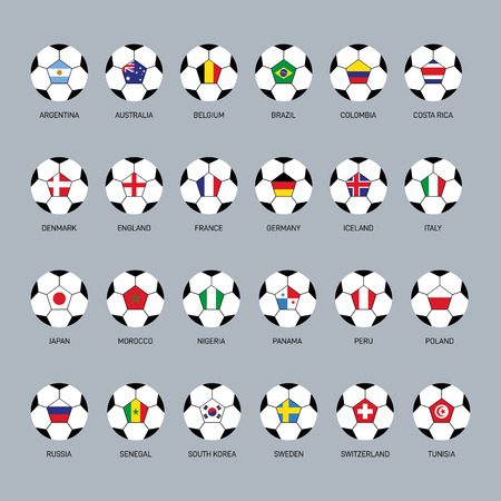 Set of world flag on soccer ball icon flat design, vector illustrationのイラスト素材