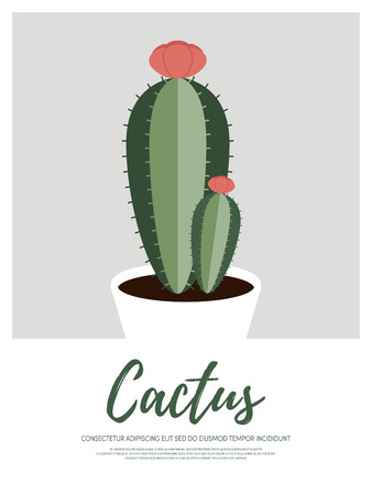 Cactus in a pot ceramic pot. Design element template can be used for poster, background, backdrop, publication, vector illustrationのイラスト素材